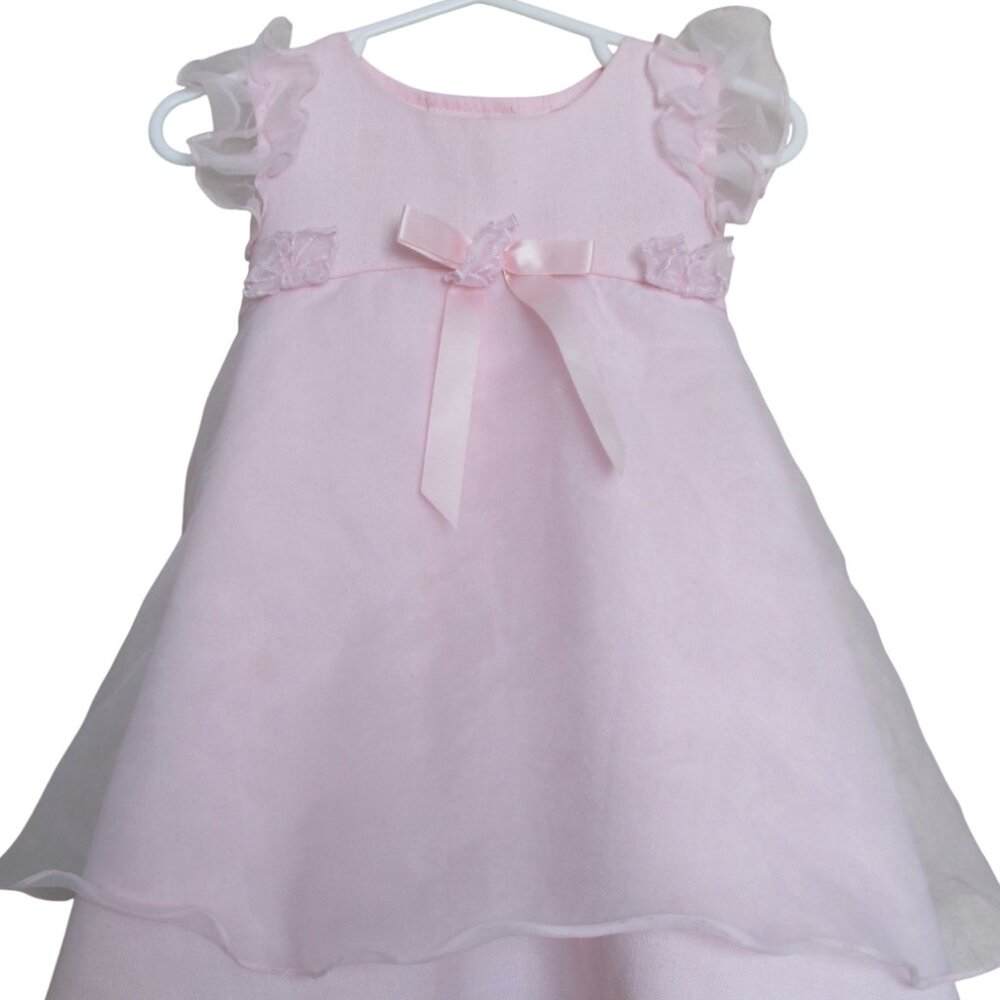 Bonnie Baby Lined Dress Toddler Girls 24M Pink Button Back Cap‎ Sleeve Back Ties